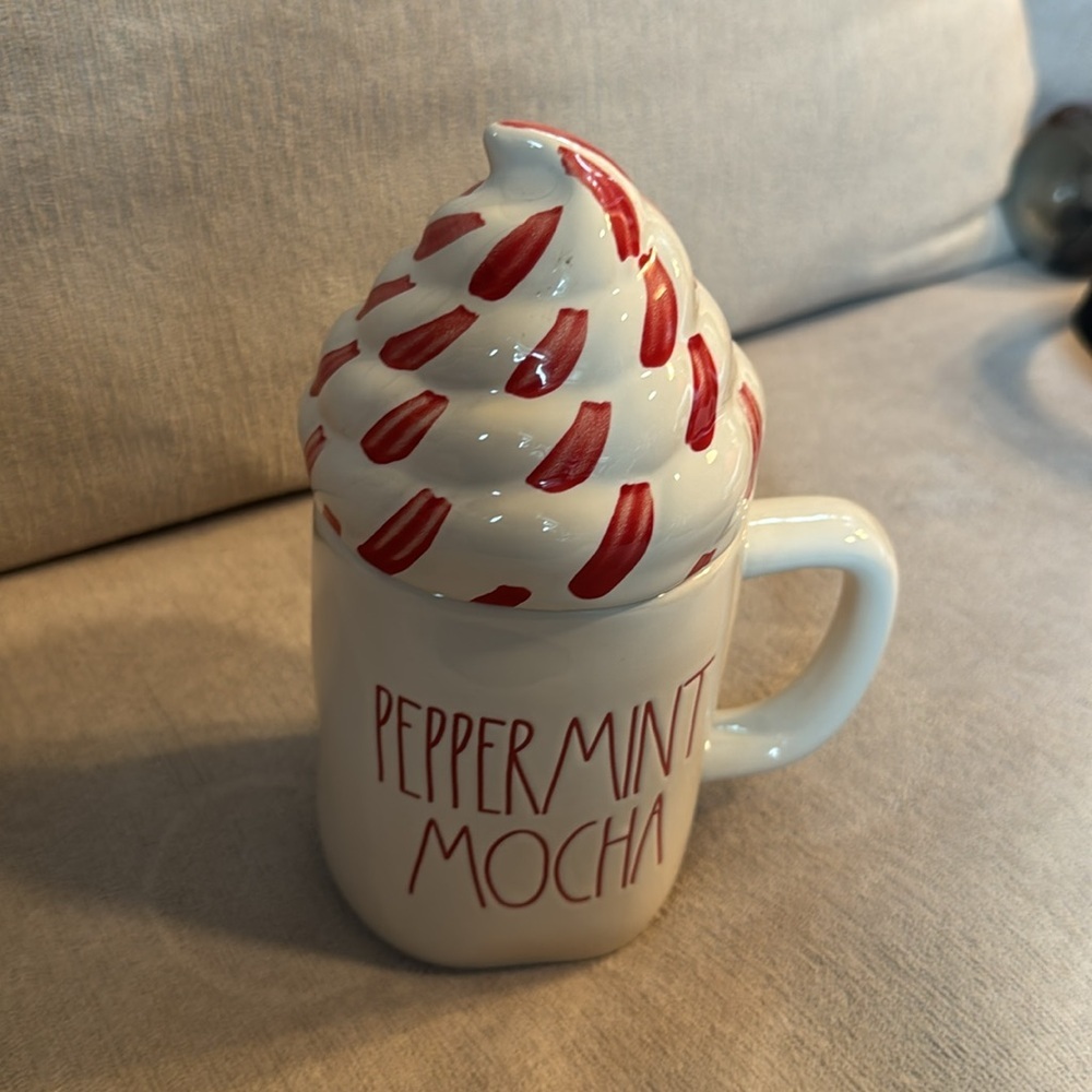 Rae Dunn "Peppermint Mocha" Ceramic Mug with Peppermint Whipped Cream Topper - Picture 2 of 8